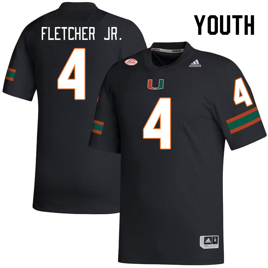 Youth #4 Mark Fletcher Jr. Miami Hurricanes College Football Jerseys Stitched-Black